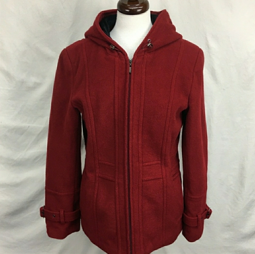 St Johns Bay Red Wool & Cashmere Blend Zip coat Jacket M